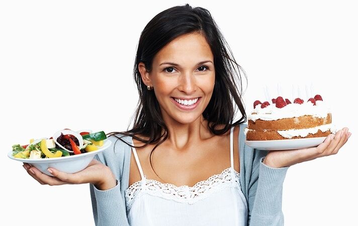 The choice between salad and cake